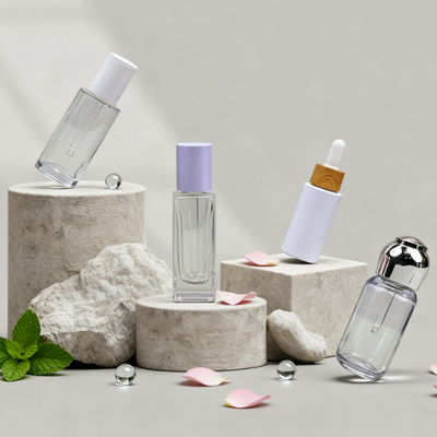 Pipettes compte-gouttes en verre rainuré lisse 20/410, tête en caoutchouc et vis en plastique pour huile essentielle